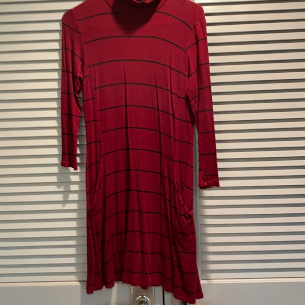 Red and black striped dress with pockets